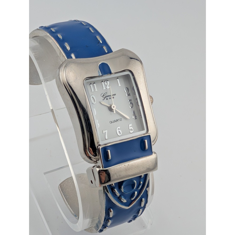 Geneva Belt Buckle Blue Enamel Women's Cuff Watch 27mm Case- New Battery